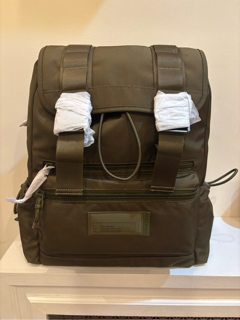 Dagne Dover Olive Green Backpack with Front Zipper Pocket